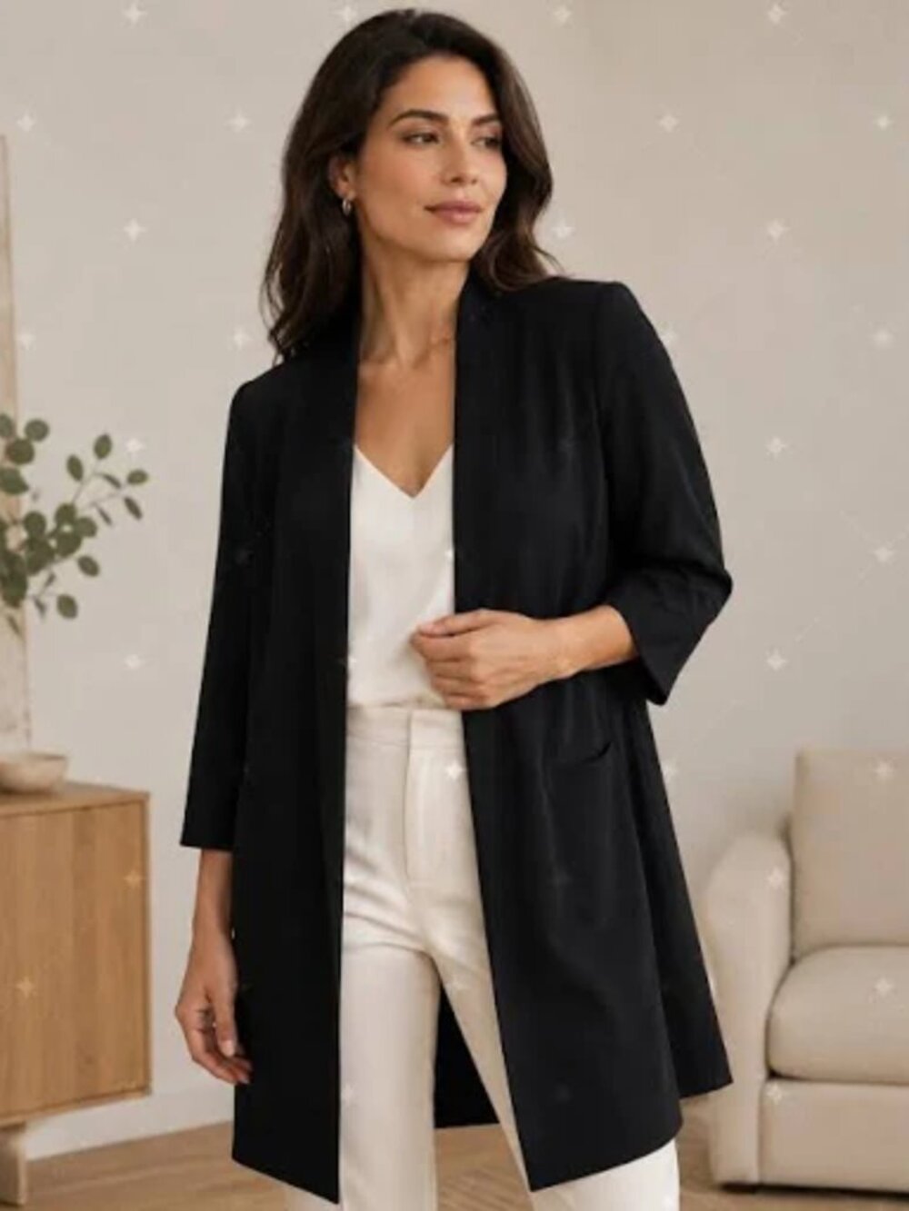 Eileen Fisher Black Open-Front Blazer Jacket
